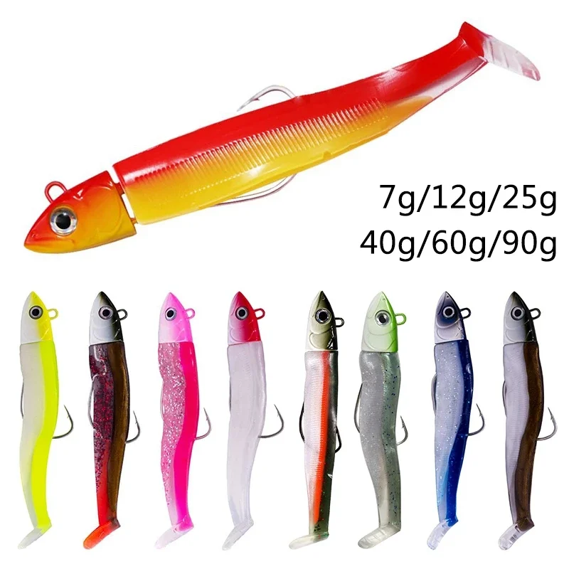 Black Minnow Fishing Lures Black Minnow Soft Lure Jigged Head Pre-assembled Lures Bass Fishing Wobbler Swimbait  Señuelos