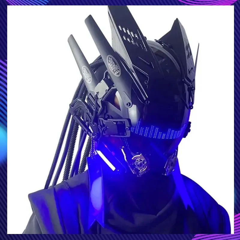 

Cyber Punk Mask Cosplay Costumes Mask With Blue Screen Support App Control Halloween Party Bar Prop Sci-Fi Mech Soldier Mask