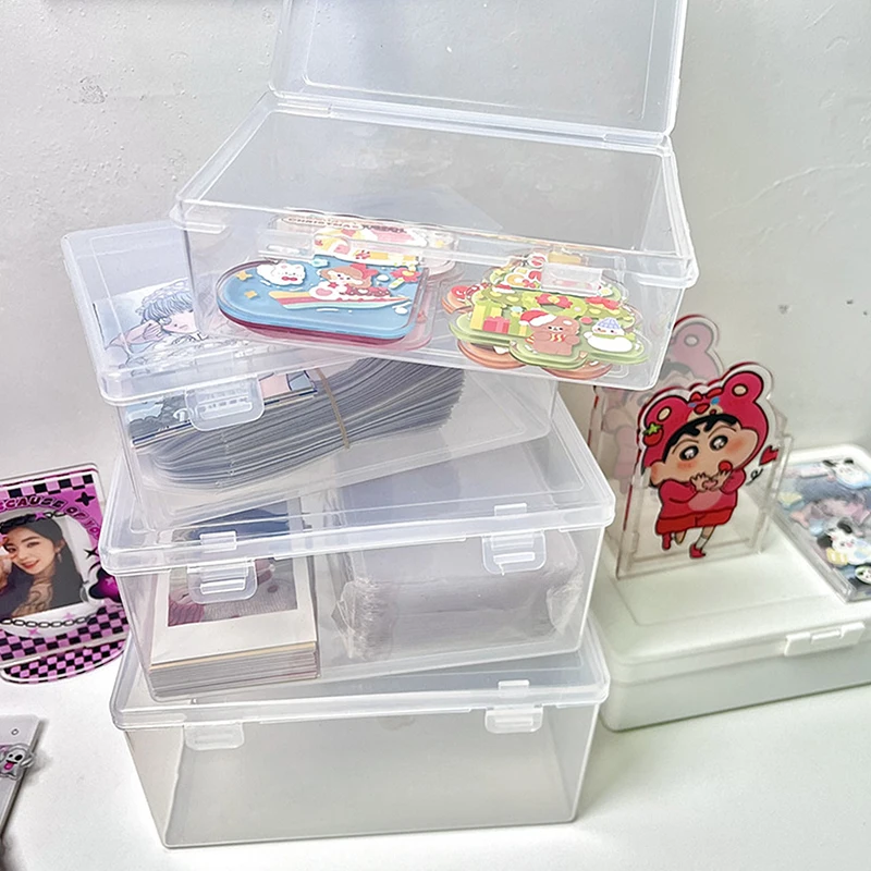 INS Transparent Plastic Storage Box Photocards Holder Desk Storage Organizer Classification Box Stationery