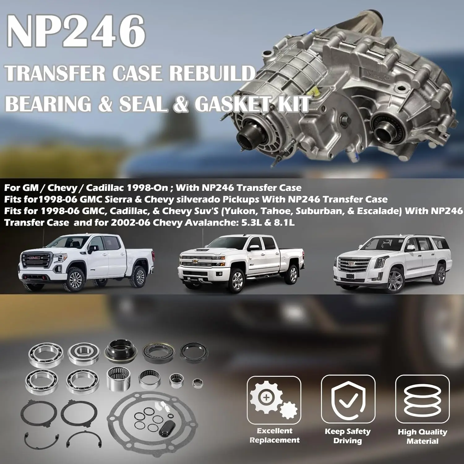 TM NP246 transfer case Rebuild Bearing Kit Transfer Case New Process 246 Fit for GM/Chevy/Cadillac 1998-On BK-351