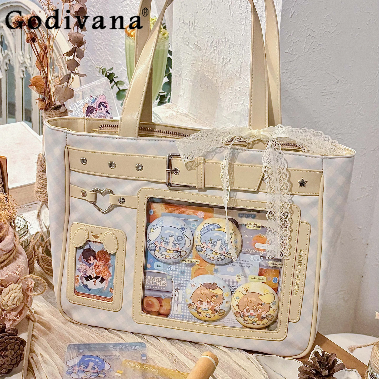 

Japanese Original Design Plaid Lolita Large Capacity Pain Bag Sweet Cute Girl Star Chasing Commuting Versatile Shoulder Bag