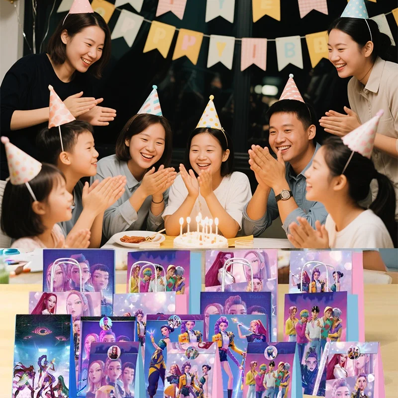 데몬 헌터즈 케이팝 기프트 백 영화 캐릭터 포장 크리에이티브 귀여운 핸드백 스티커 파티 기념품 생일 용품 패키지 백