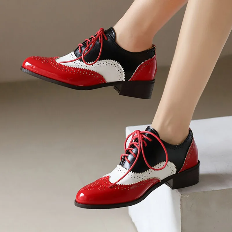 

Phoentin 2024, трендовые женские туфли, разноцветные лоферы на шнуровке, модные туфли-лодочки на низком каблуке, большие размеры от 34 до 48 FT3796