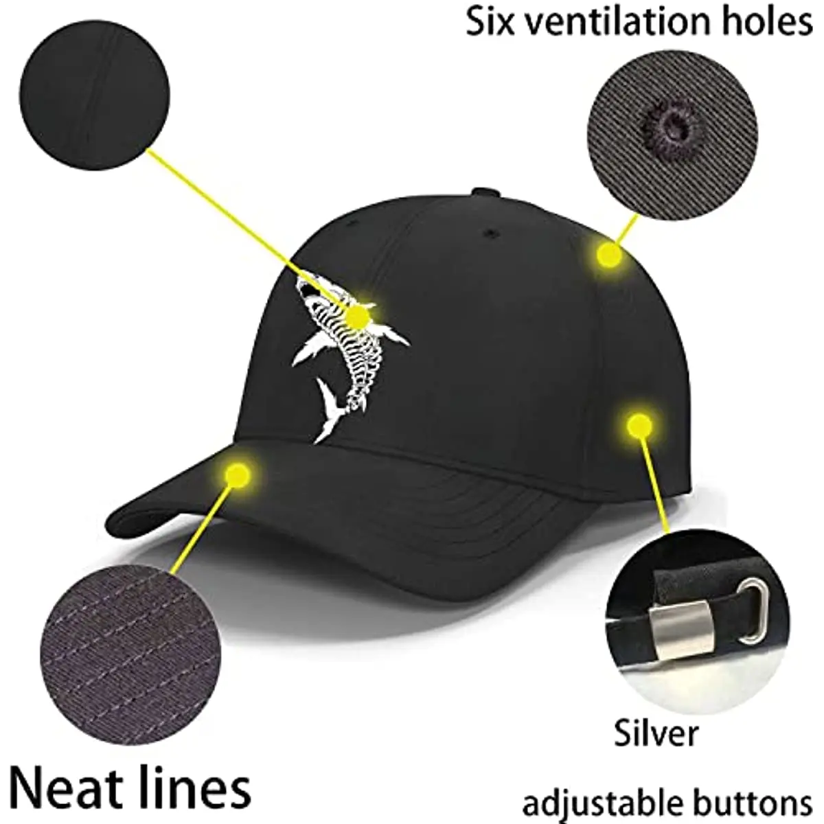 Skelet Haai Papa Cap Mode Klassieke Honkbalhoed, Verstelbare Baseballpet Snapback Unisex Vier Seizoenen Casual