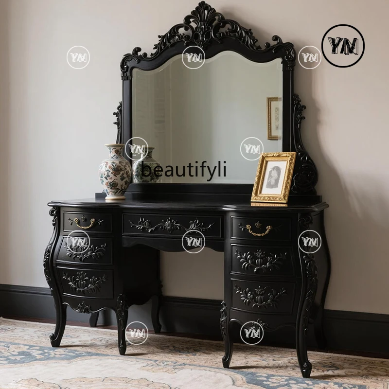 

"Retro carved makeup table" French carved solid wood dressing table/medieval style dressing table with cabinet