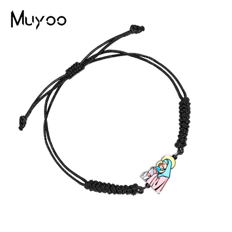 2022 New Arrival Mother Virgin and Son God Jesus Handmade Adjustable Rope Bracelets Epoxy Resin Acrylic Weave Bracelets