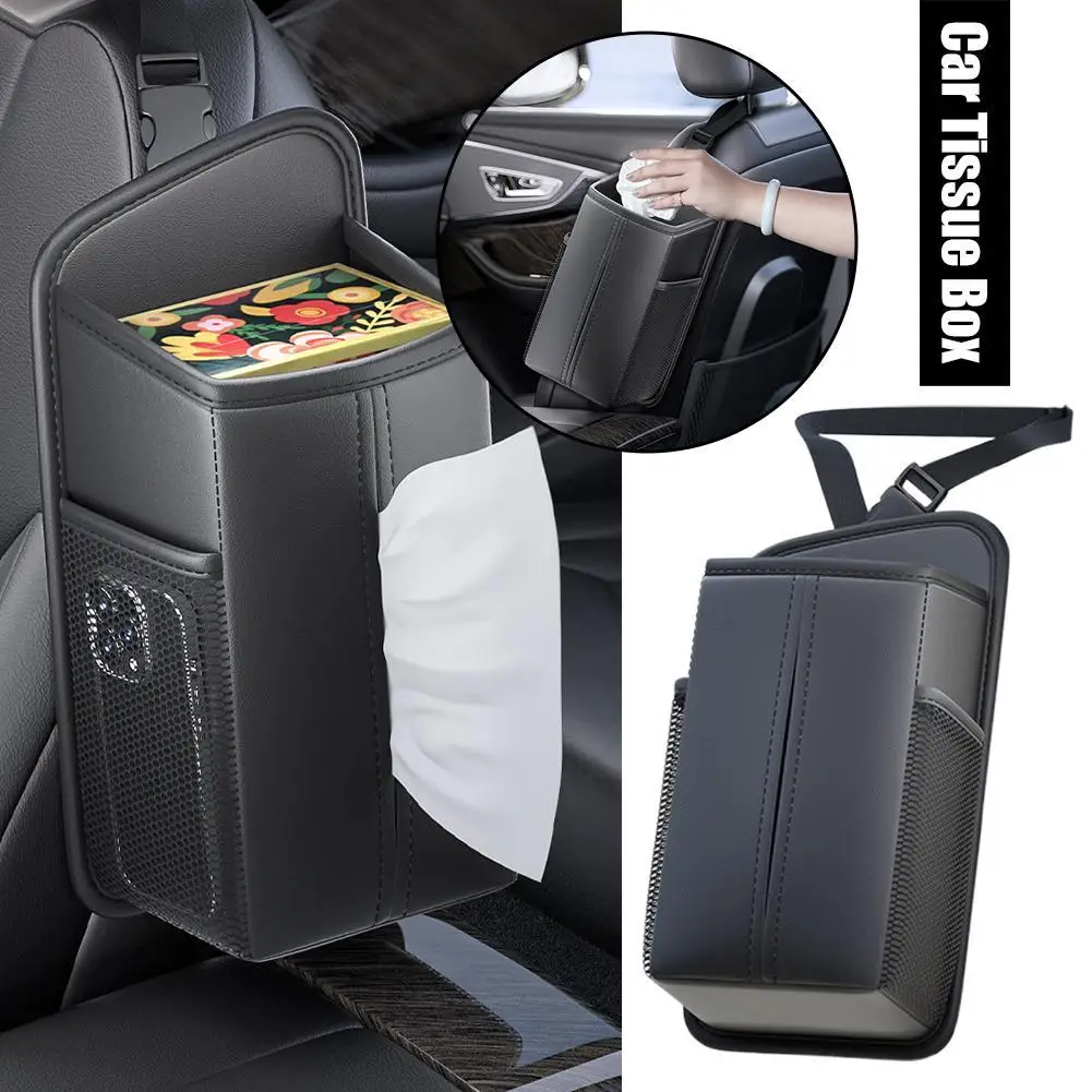 

Leather Car Seat Side Storage Bag Hanging Auto Interior Seat Organizer Tissue Bag Water Cup Holder Mesh Storage Pocket