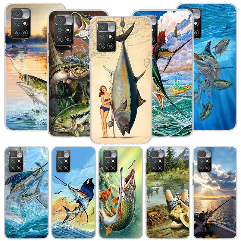 Offshore Angling Fishing Fish Rod Phone Case For Xiaomi Redmi 12 12C 10 10C 9 9C 9A 9T Prime 8A 8 7A 7 6A 6 Pro K40 K20 S2 Art G