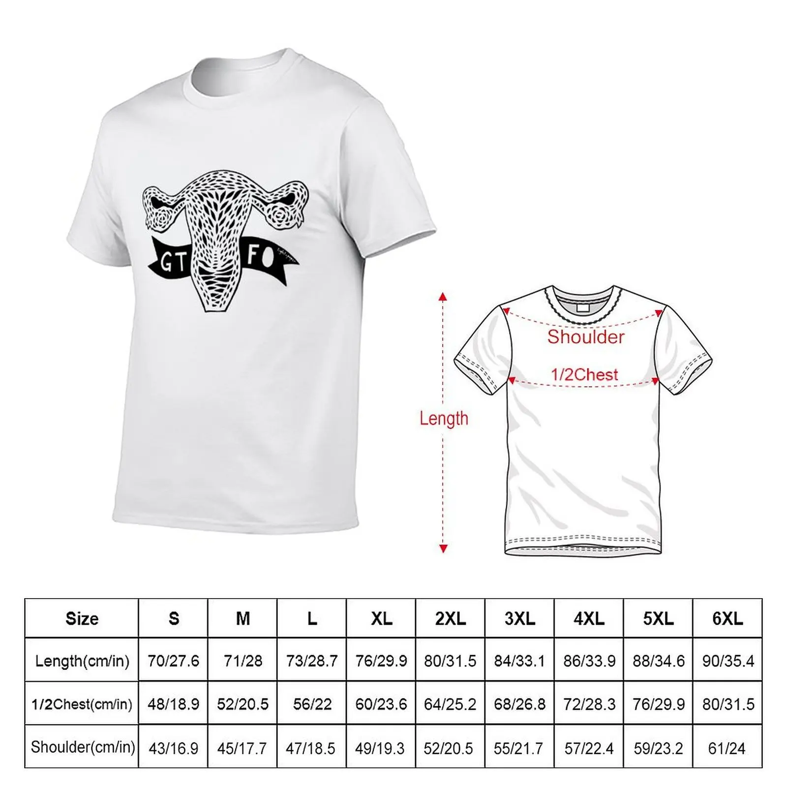GTFO Banner Uterus - Black Print Large T-Shirt anime tshirt Aesthetic clothing mens clothes