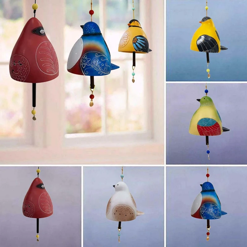 Bird Song Bell Garden Decoration Creative Wind Chime Pendant Animal Decor Yard Artistic Painted Resin Bird Wind Chimes