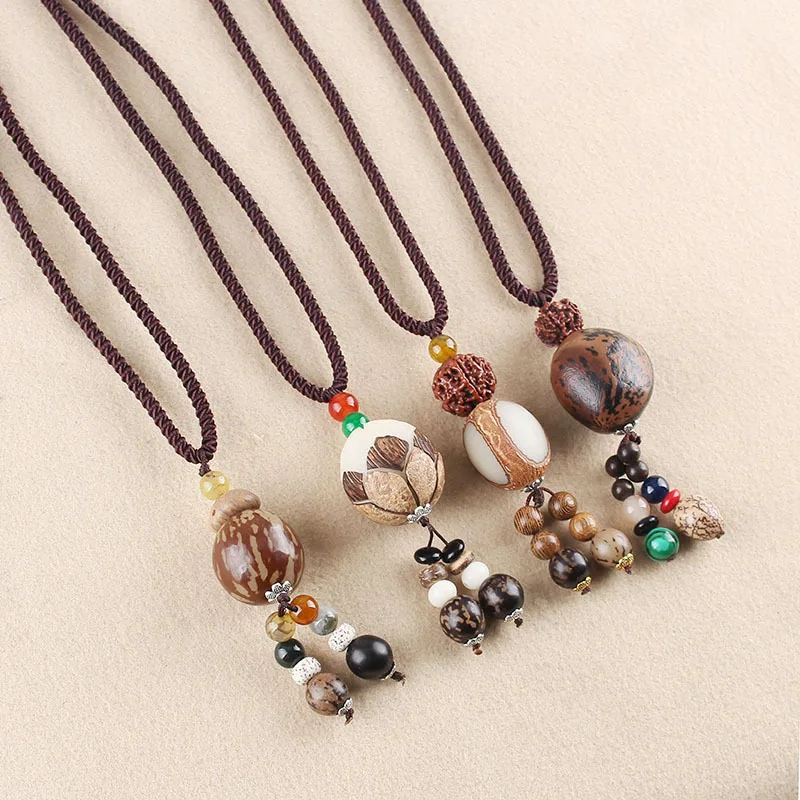 DIY Bodhi Sweater Chain Ethnic Style Men Women Versatile Long Necklace Cotton Hemp Clothing Fashion Jewelry Travel Commemorative