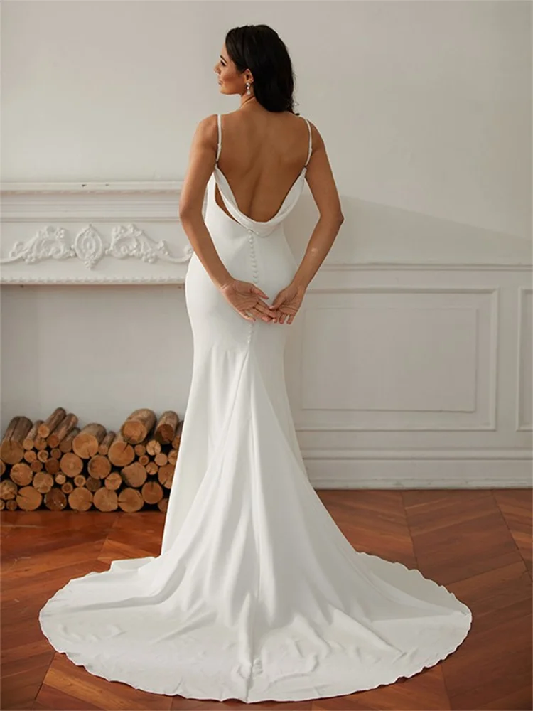 Skinny Stretch Crepe V-Neck Sleeveless Court Tail Wedding Dresses vestidos novias boda vestido de novia