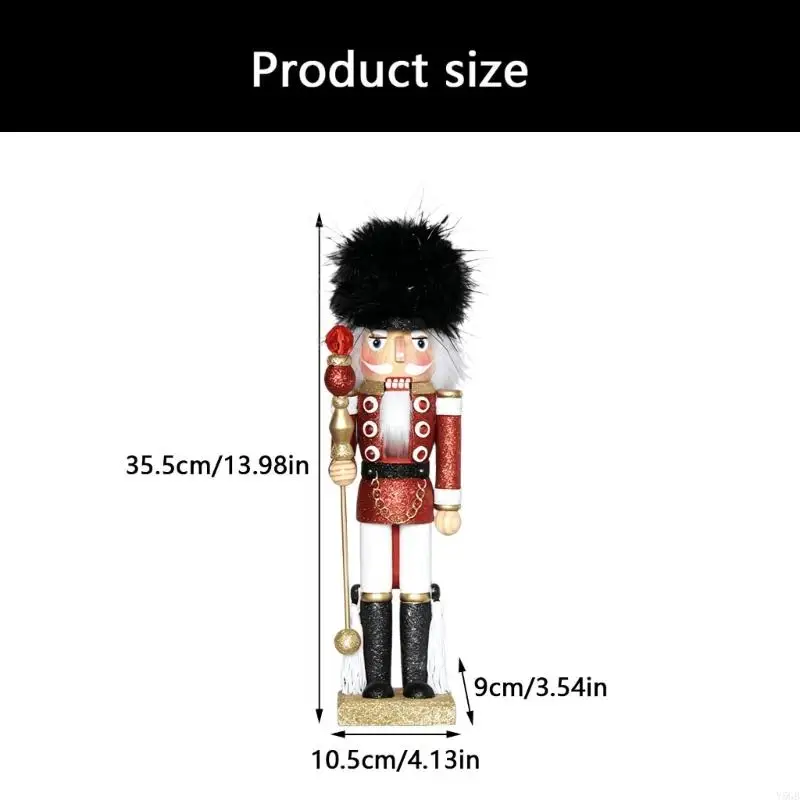 Christmas Nutcrackers Soldier Figurine with Shimmering Accent and Plush Winter Hat, Wooden Puppet Figure for Holiday Y5GB