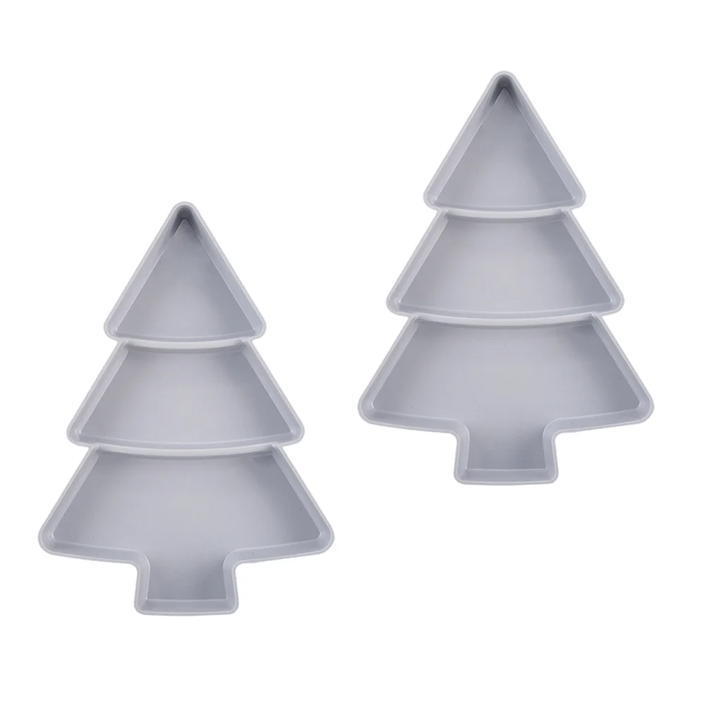 

2pcs Christmas Tree Fruit Tray Divided Plastic Snack Holder Reusable Three Grid Grey Kitchen Utensil Set Bar Storage
