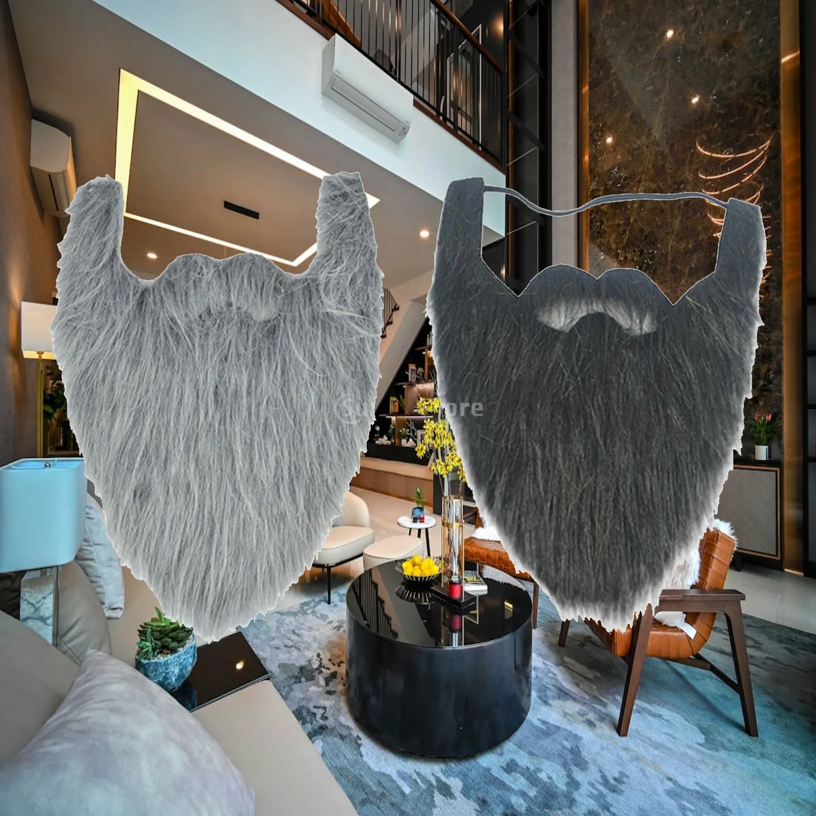 2x Long False Beard Mustaches Fancy Dress Holiday Costume Dress Up Whisker