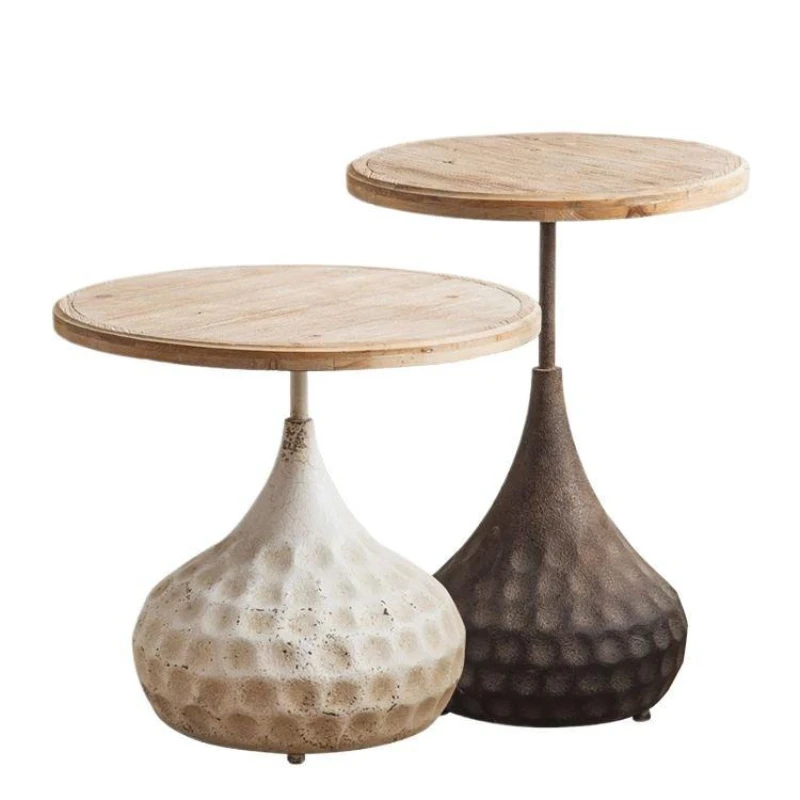 

American retro small round table B & B cafe coffee table decoration edge table living room Roman column old wrought iron
