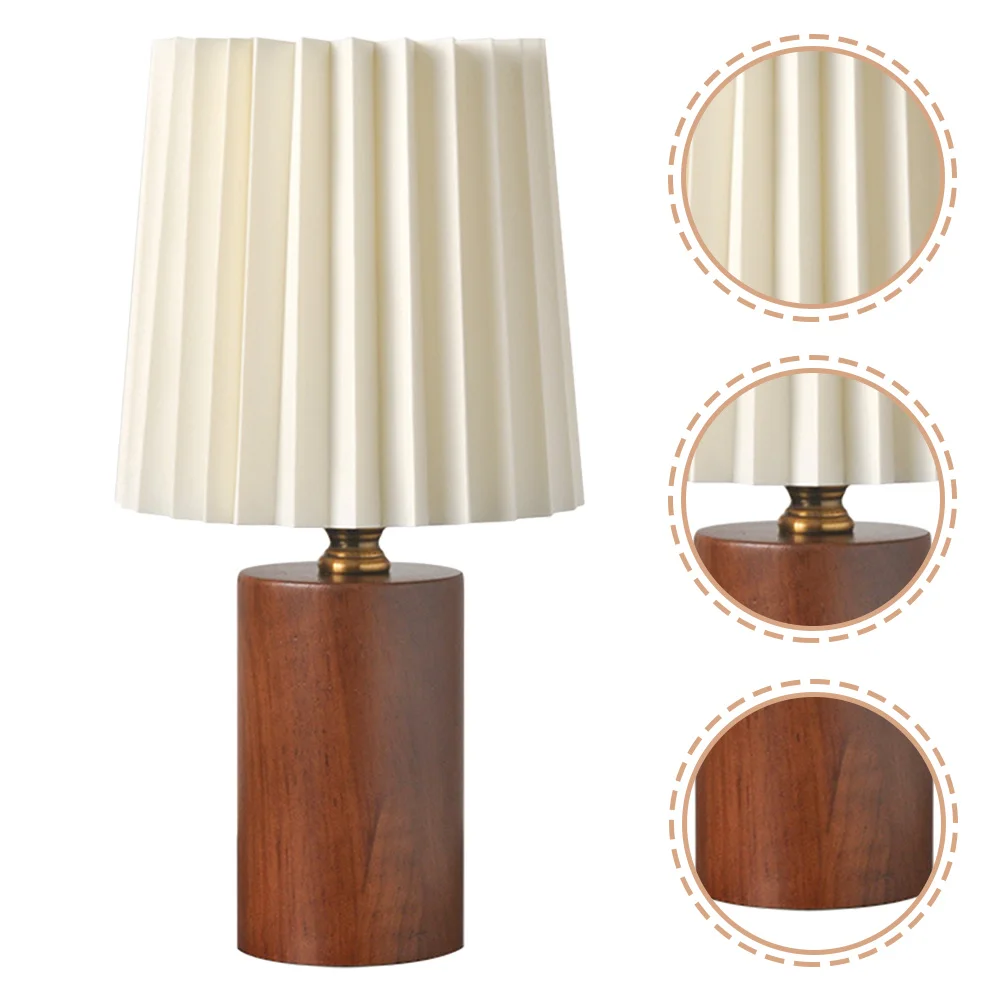 

Stylish Pleated Table Lamp Wood Base Brightness Night Light for Bedroom Desk Bedside Aesthetic Decorative Lamp