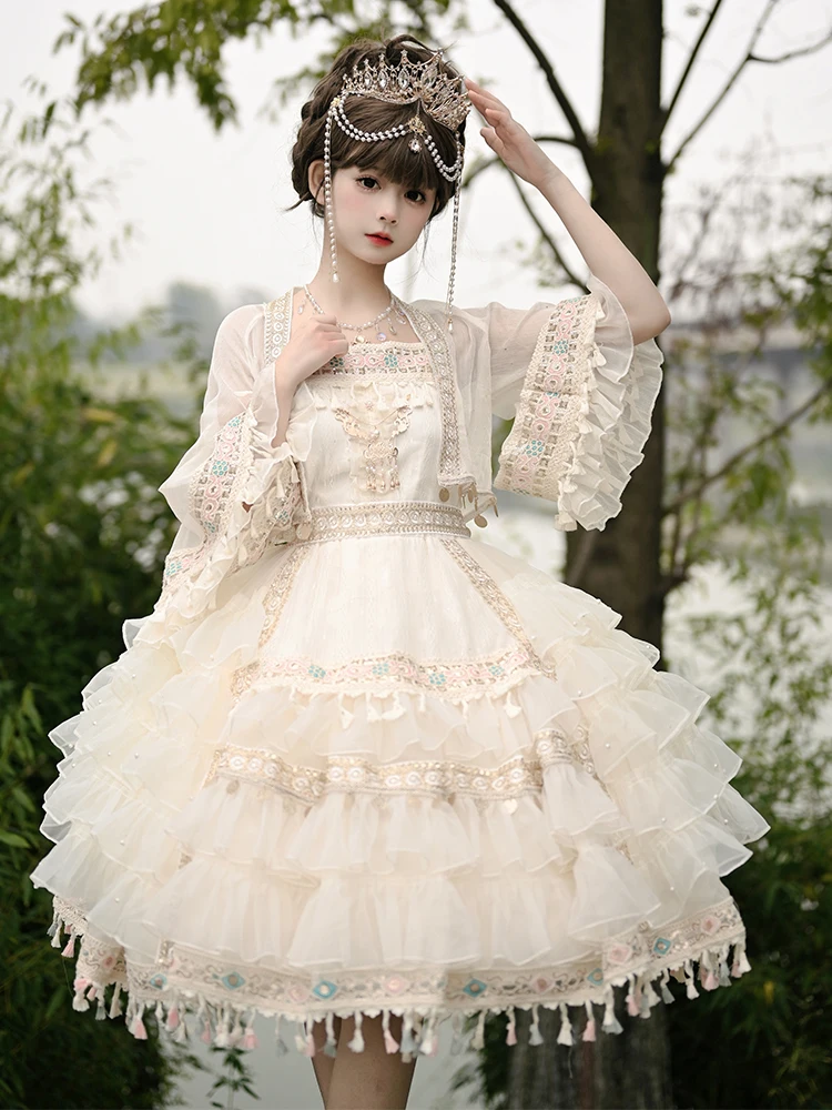 Elegant Lolita Jsk Suspender Dress Princess Palace Oil Painting Cla Ruffle Gorgeous Dress Court Style JSK Tea Paty Dress