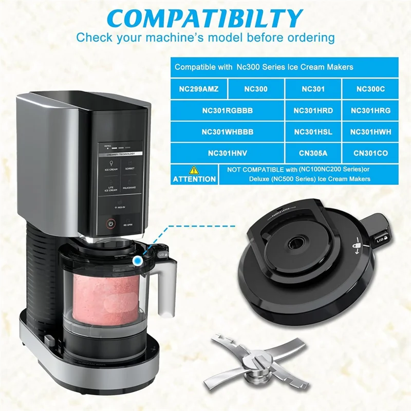 닌자 NC301 NC300 NC299AMZ CN301CO 아이스크림 메이커 블렌더 교체 부품 용 패들 및 컨테이너가있는 외부 그릇 뚜껑