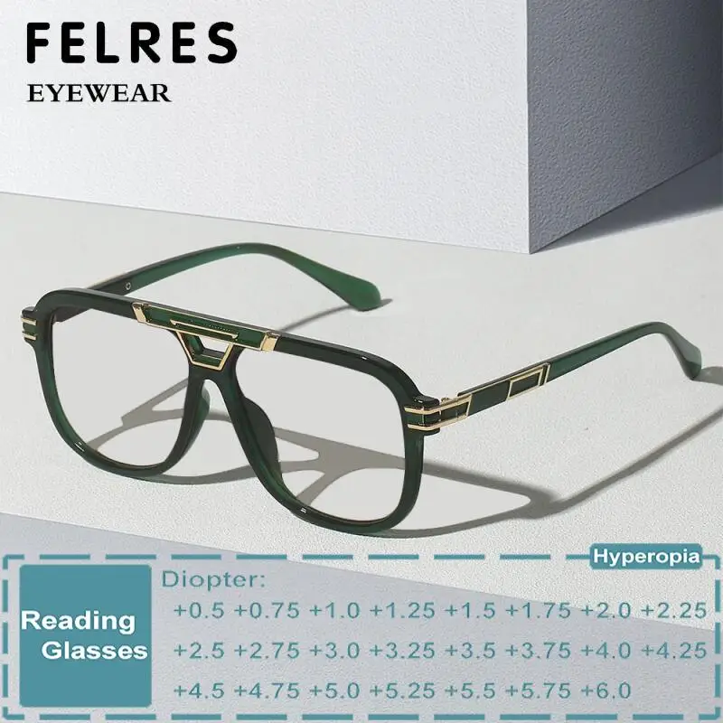 Blue Light Blocking Reading Glasses Women Double Bridge Green Presbyopic Glasses Men Clear Lens Optical Prescription Eyewear