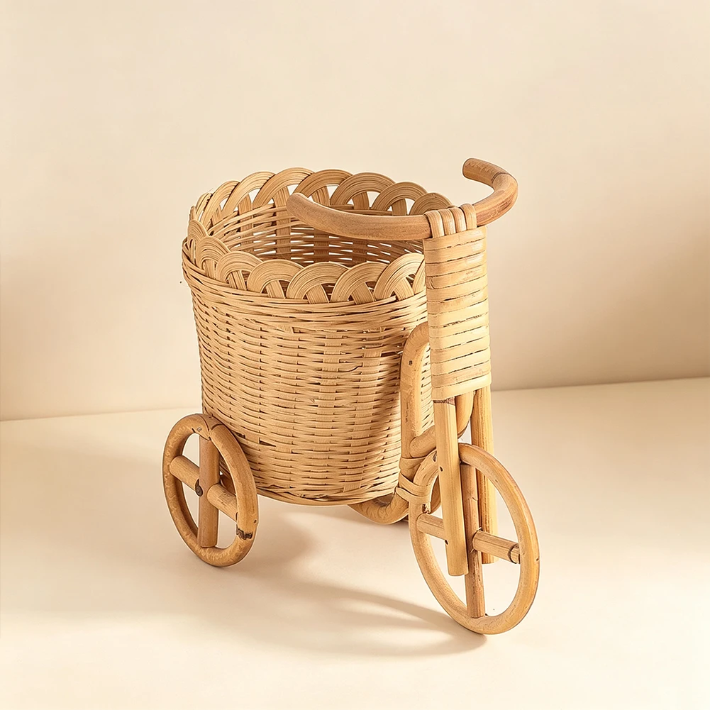 Handgewebter Rattan-Fahrrad-Aufbewahrungskorb, Mini-Dreirad-Organizer, Tischdekoration, Blumentopf, Geschenk für Zuhause – Detail 5