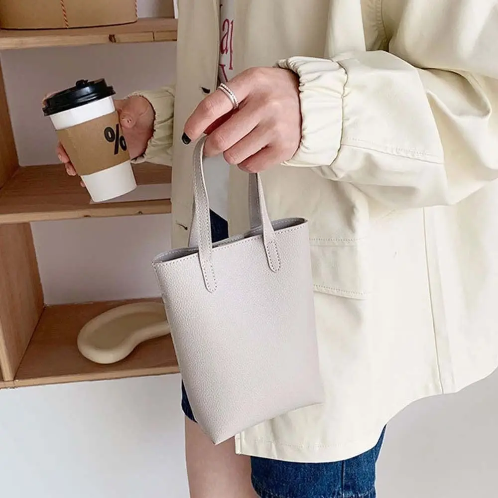

INS Korean Style Solid Color Phone Bag Fashion Design PU Leather PU Bucket Bag Shoulder Bag Versatile Bag Travel