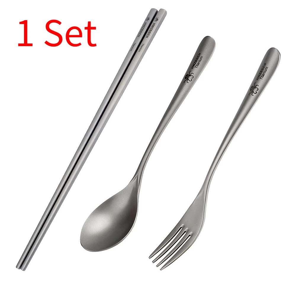1set Outdoor Camping Lightweight Titanium Chopsticks Spoon Fork Corrosion-Resistant for Home Hiking Picnic Tableware
