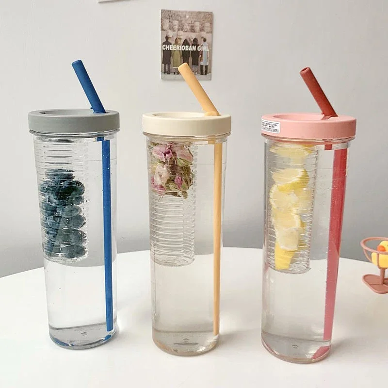 700ML Large Capacity Straw Cup Transparent No Leakage Water Cup Portable Lemon Juice Cups Filter Cute Drinking Bottle for Girl