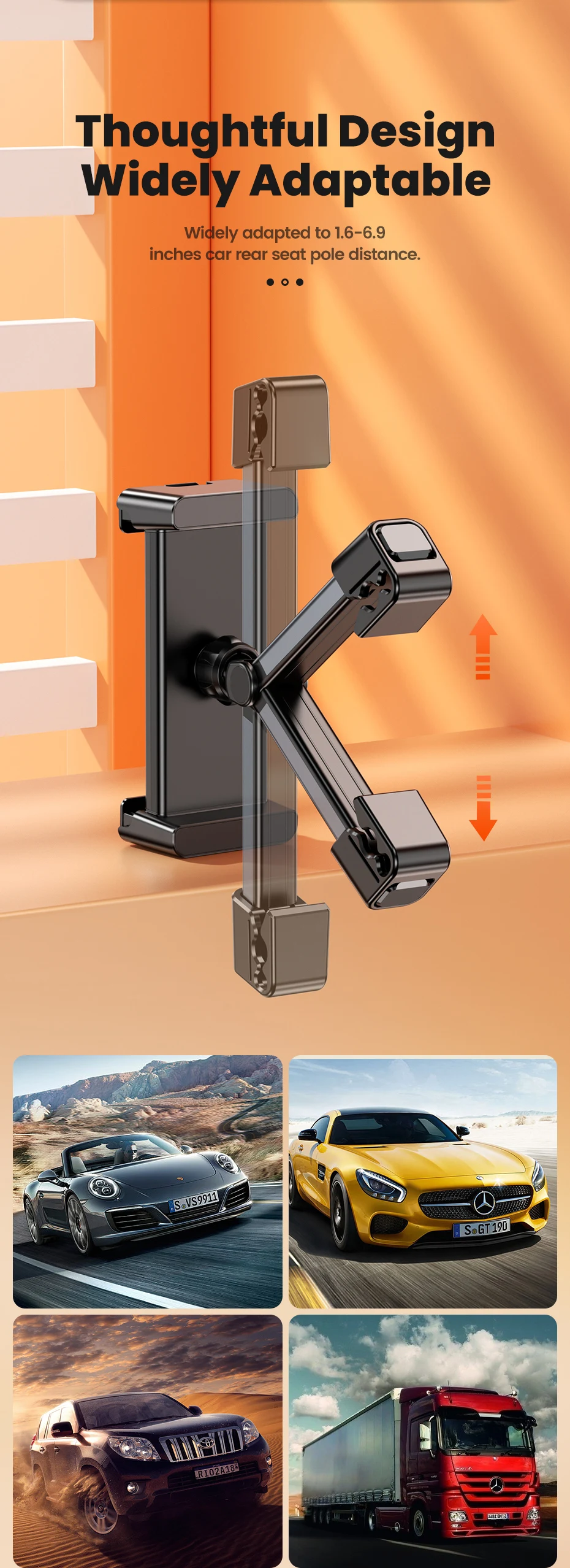 Toocki 360 ° Auto-Rücksitz-Handyhalterung mit Gleitschienen-Design, Tablet-Ständer für Kopfstützenmontage, 4,7-12,9 Zoll – Detail 8