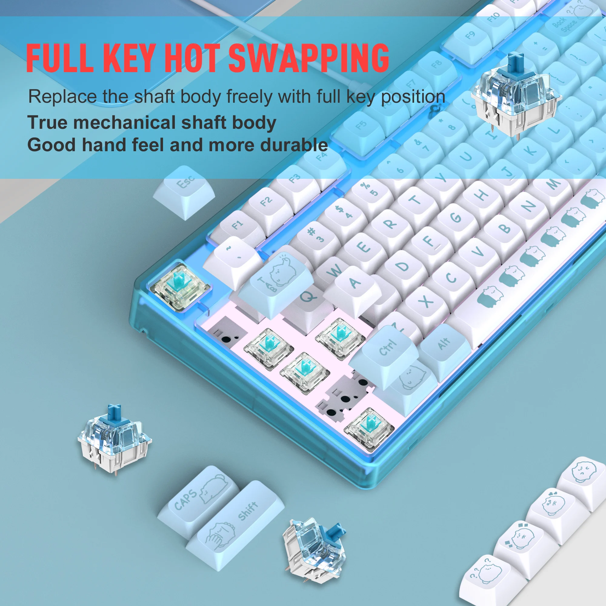 87 Keys Wired Mechanical Keyboard Cute Kawaii Cartoon Sublimation PBT Keycap Backlight Game Keyboard for Laptops Desktop