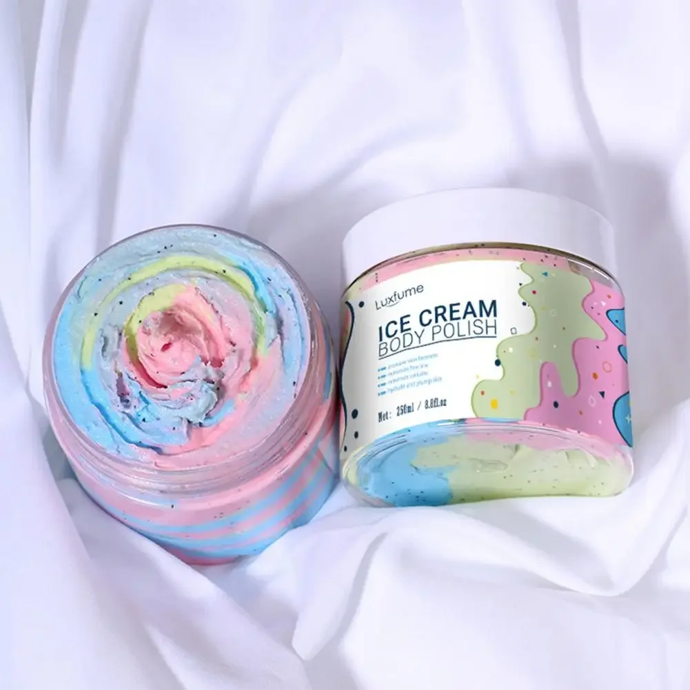 250ml Rainbow Scrub Ice Cream Body Frosting Cream Cleanses Moisturizes Exfoliating Scrub Bathing Body Scrub Soap Body Wash