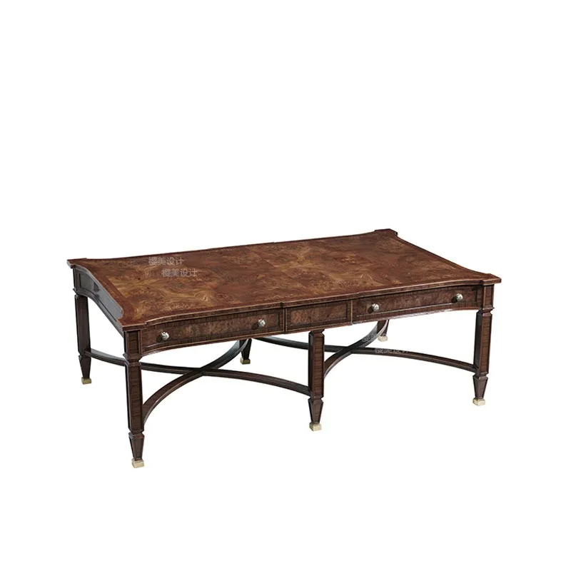 European retro square old living room coffee table, British Alexander solid wood carving flower coffee table