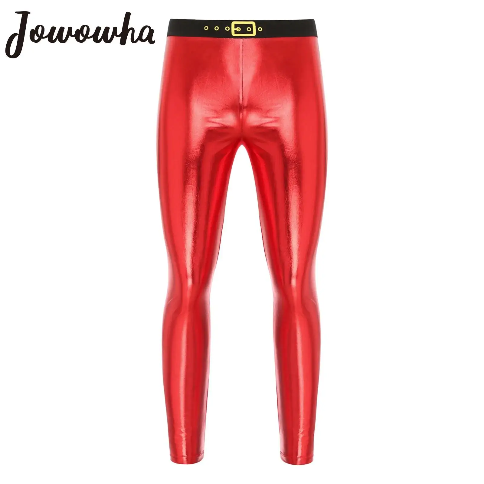 

Mens Xmas Metallic Shiny Leggings Print Elastic Waist Skinny Pencil Pants Christmas Party Dress-up Performance Nightclub Costume