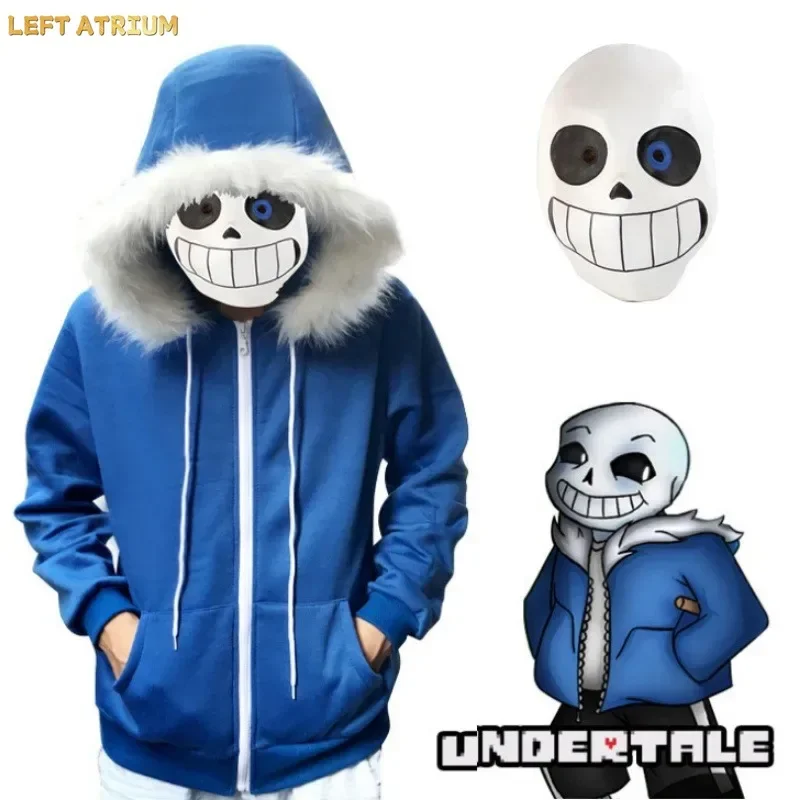 Disfraz de Sans para Cosplay del juego UNDERTALE, chaqueta azul, máscara, conjunto completo, ropa de cosplay de Sansy para Halloween, trajes de Navidad con diseño de calavera de Undertale