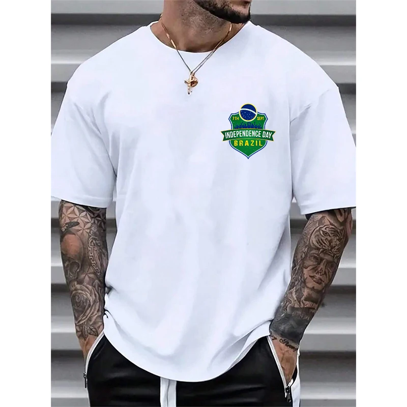 Brazil Logo Graphic Print Men Women Fashion Vintage T-shirts Summer Breath Cotton Casual Oversized Tee Shirt Streetwear Unisex