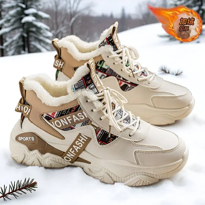 Herren-High-Top-Sneaker für den Winter 2022, mit Fleece gefüttert, klobige Papa-Schuhe, Thermo-Freizeit-Sportschuhe mit dicker Sohle