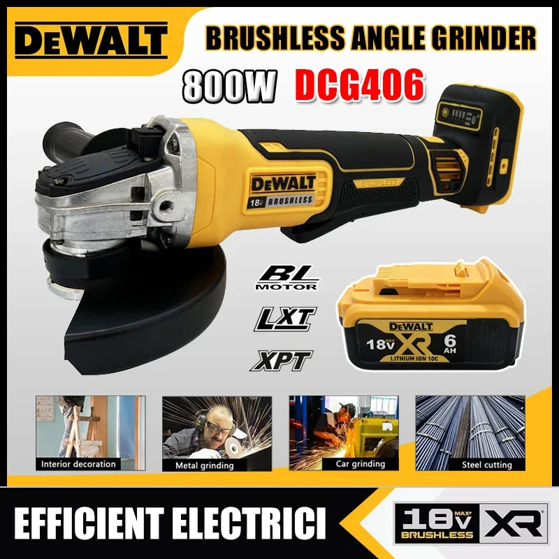 

Аккумуляторная угловая шлифмашина Dewalt DCG406 125 мм, бесщеточная, 9000 об/мин, для резки и полировки, 18В, электроинструмент
