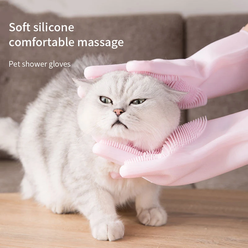 Pet Grooming Cleaning Gloves Dog Cat Bathing Shampoo Glove Scrubber Magic Dishwashing Cleanner Sponge Silicon Hair Removal Glove