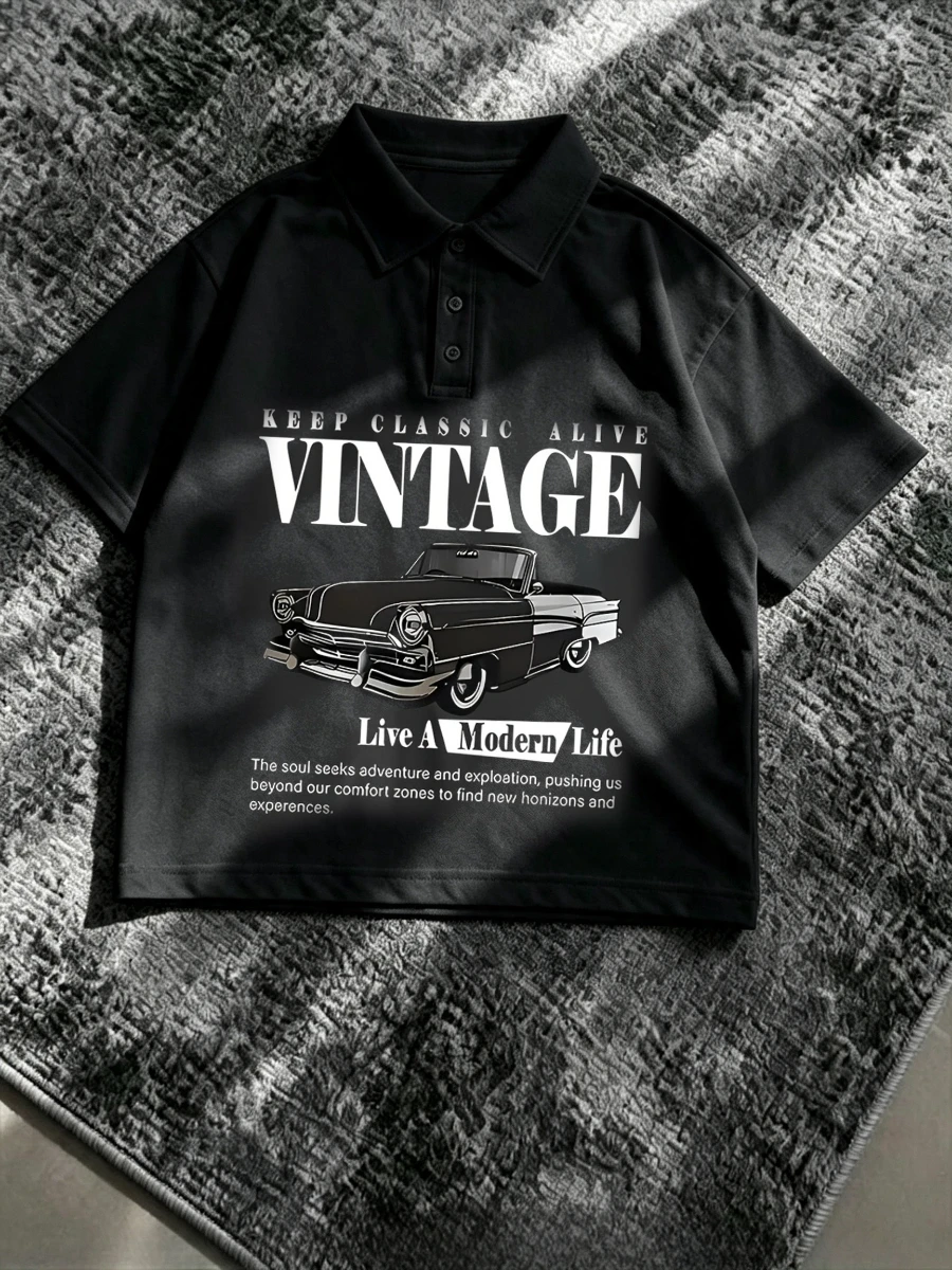 Y2K American Street Polo Shirts Men's Golf Shirts Streetwear Classic Car Letter Tee Punk Gothic Vintage Punk Hip Hop T Shirt Top