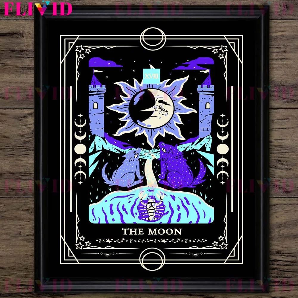 The Hanged Man,Priestess,Judgment And The Emperor Abstract Tarot Wall Art Canvas Print Occult Wiccan Divination Art Poster Print