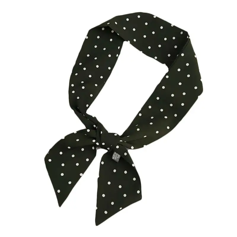 Korean Spring Women Skinny Neckerchief Retro Large Polka Dot Print Long Ribbon Drop Shipping