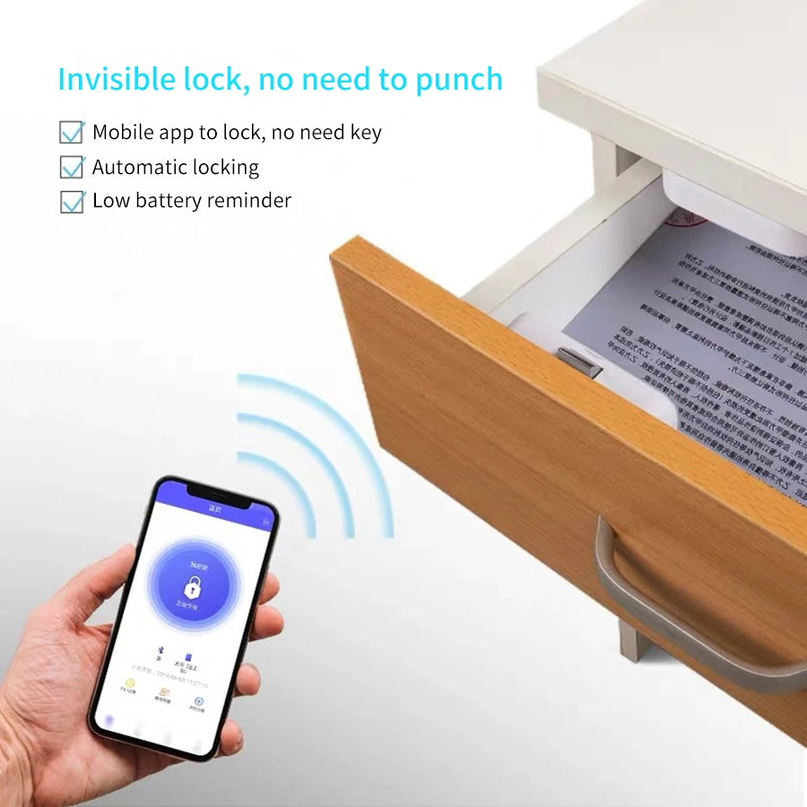 Tuya Smart Drawer Lock Wireless Bluetooth No Hole Home File Cabinet Furniture Electronic Keyless Invisible NFC Sensor Locks