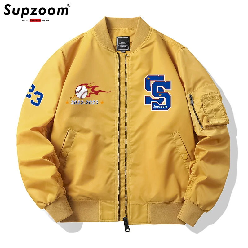 

Supzoom 2023 New Arrival Letter Rib Sleeve Cotton Fashion Logo Single Breasted Casual Bomber Baseball Jacket Loose Cardigan Coat