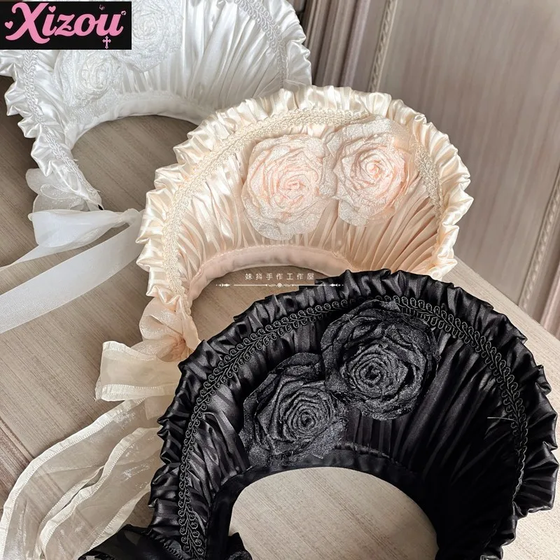 

Original Handmade Lolita Rose Ruffle Bnt Bonnet Lo Hat Female