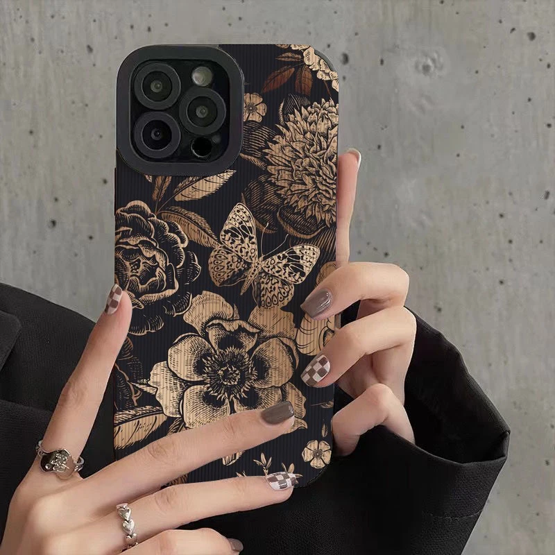 Retro Golden Butterfly Phone Case for Iphone 11 Pro Max 12 13 Iphone 14 Pro Max Iphone 15 Pro Max Case