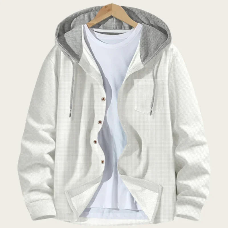 Koreanische Waffel-Kapuzenjacken für Herren, Frühling und Herbst, Kontrastfarbe, einreihige Kapuzenjacken, atmungsaktive, lässige, leichte Jacke – Detail 8