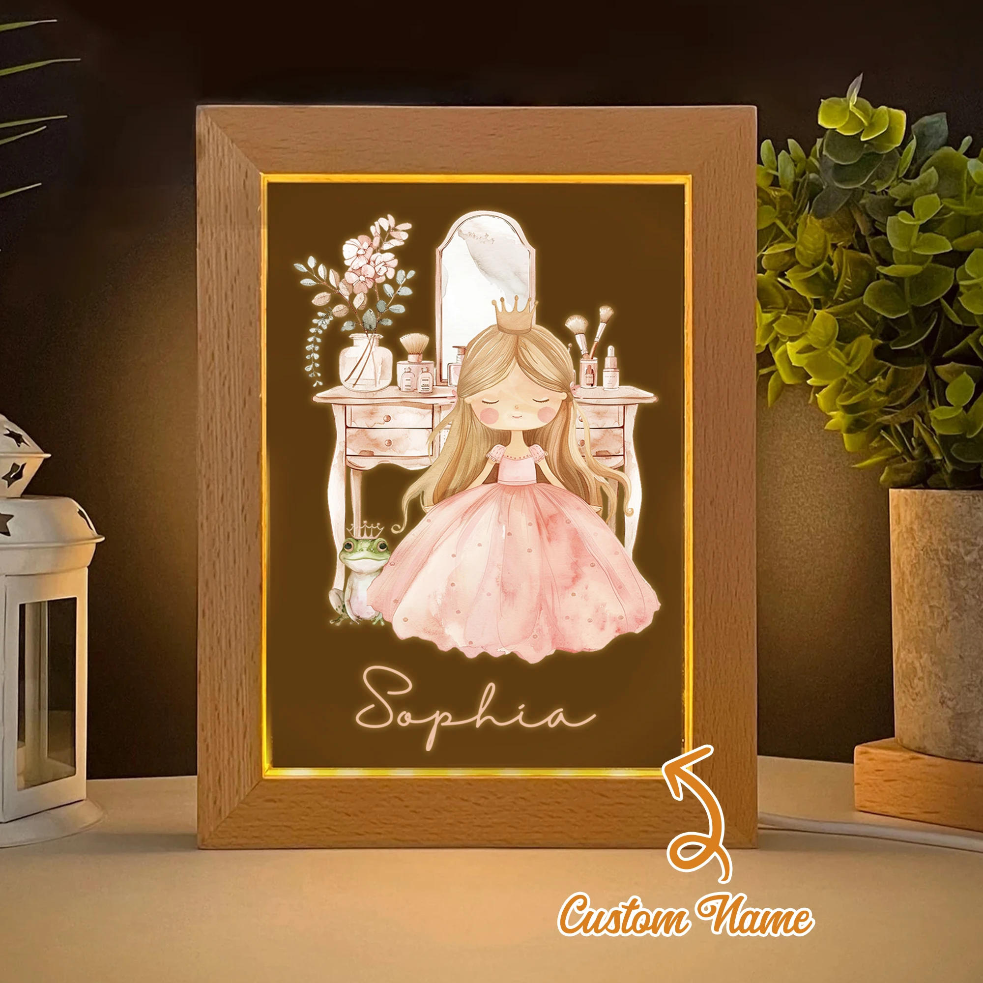 

Princess Makeup Mirror Name LED Night View Photo Frame Custom Gift Family Living Room Bedroom Dining Room Home Decoration