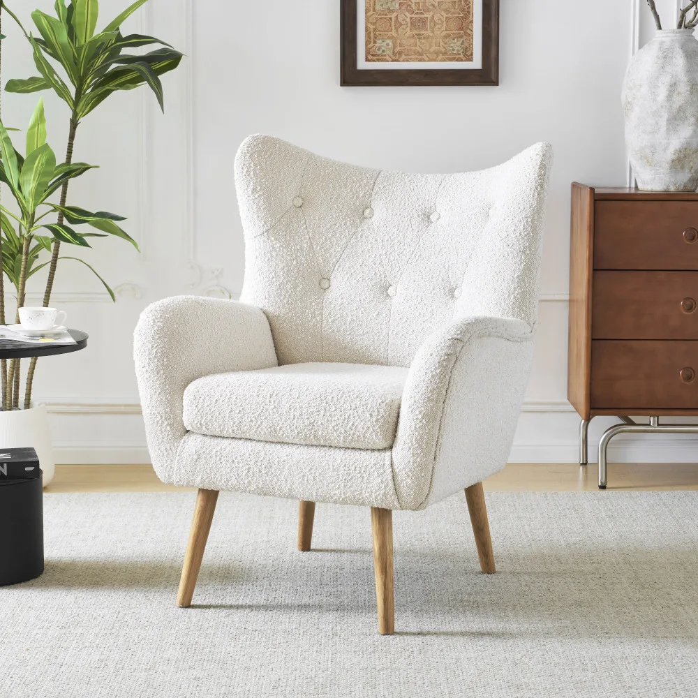 

Accent Chair with Ergonomic Backrest, Granular Plush Fabric, Mid-Century Modern Armchair for Living Room, Easy Assembly