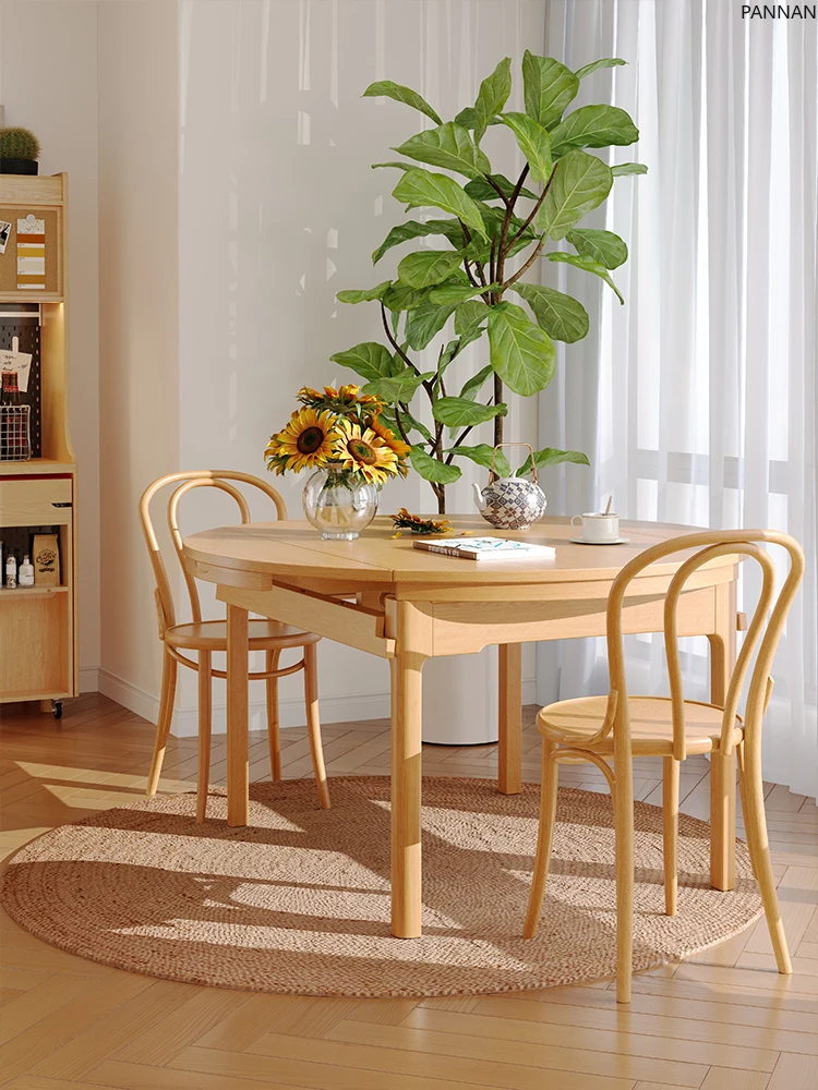 

Japanese-style solid wood dining table and chair combination restaurant retractable folding ash wood round table