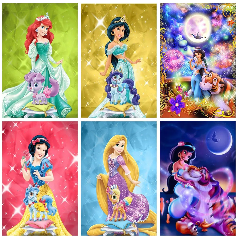 Disney Cartoon Cute Princess and Court Pet Ariel Matey Rapunzel Digital Oil Painting Art Painting Bedroom Mural Home Wall Decor